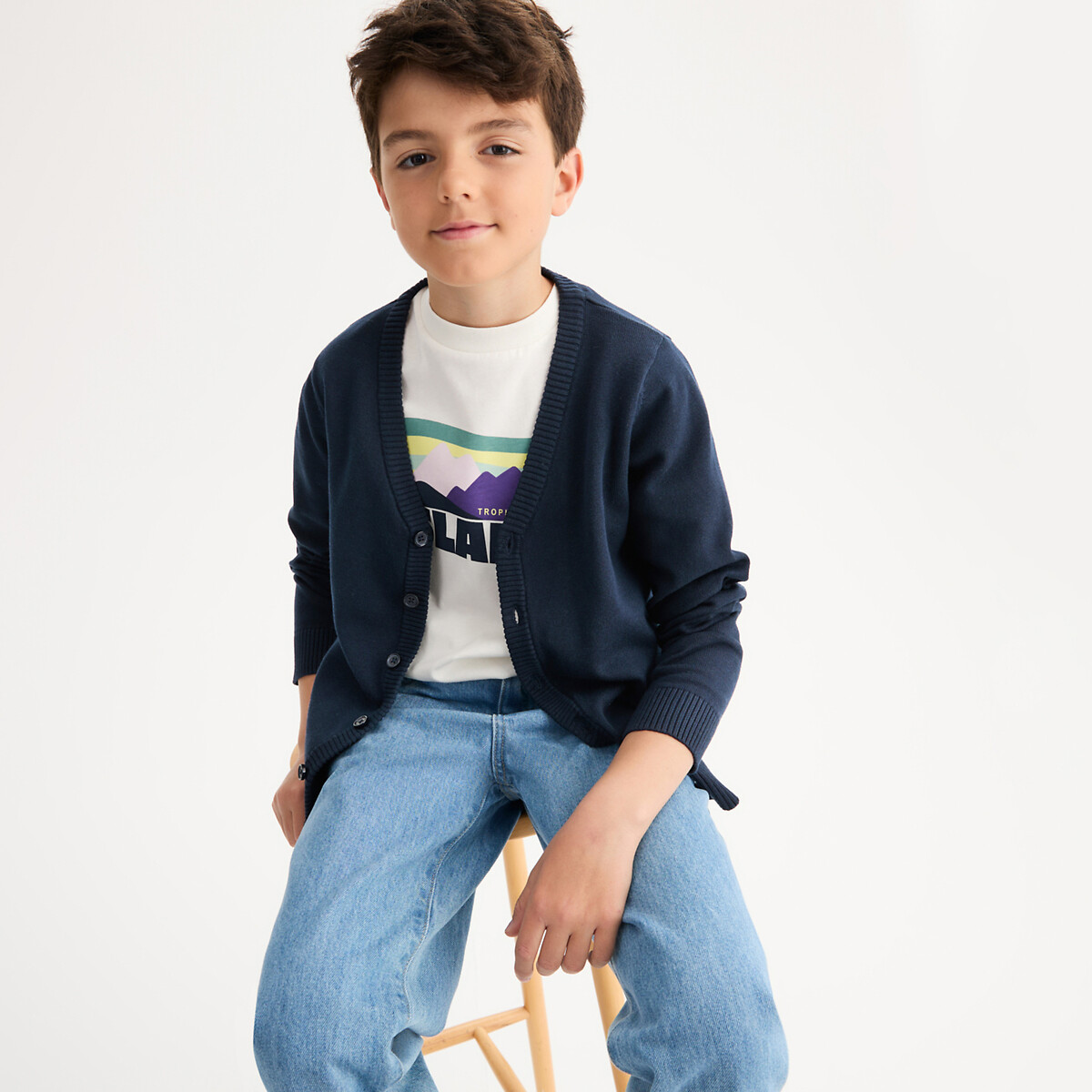 LA REDOUTE COLLECTIONS<br>Cardigã em malha fina com decote em V e fechamento por botões
