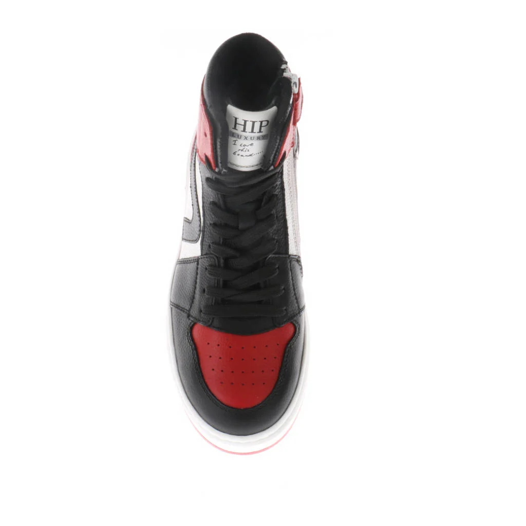 Hip leren sneakers rood/zwart/wit