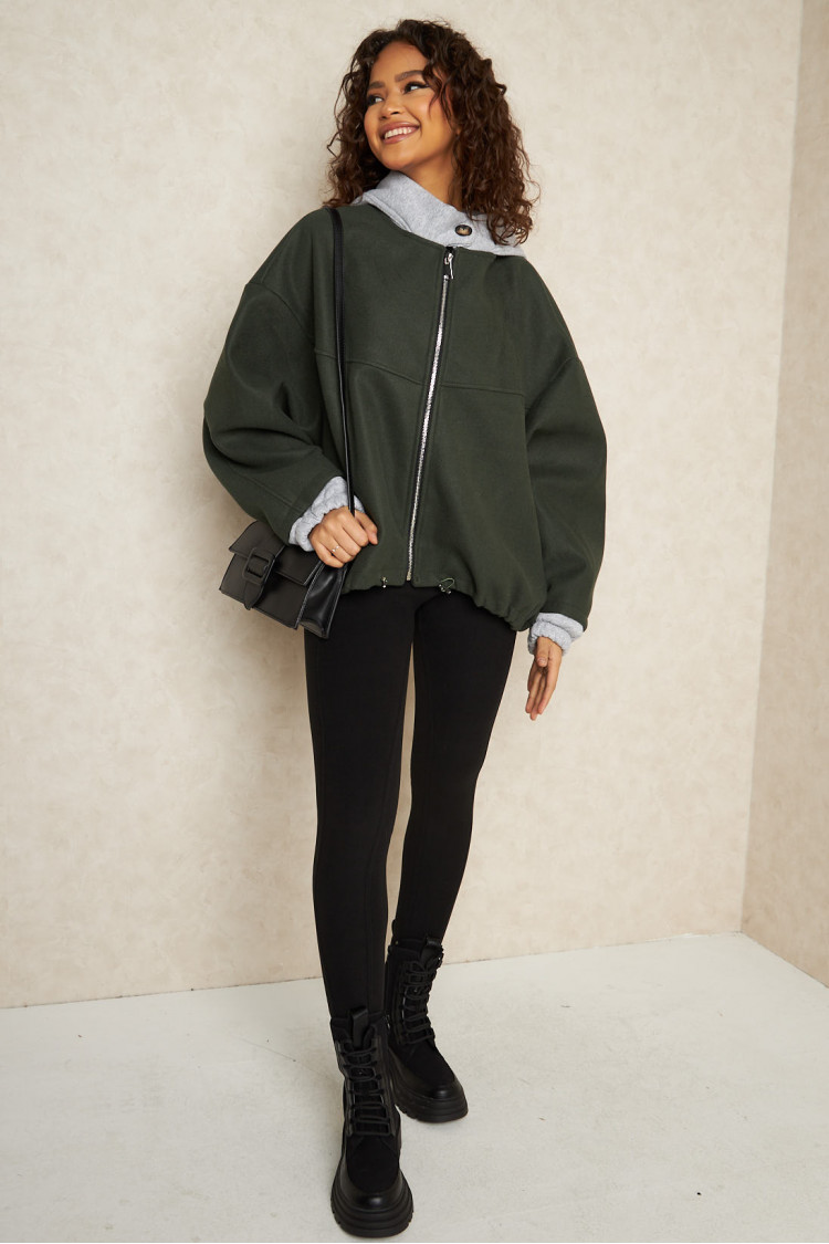 Veste à capuche kaki et grise