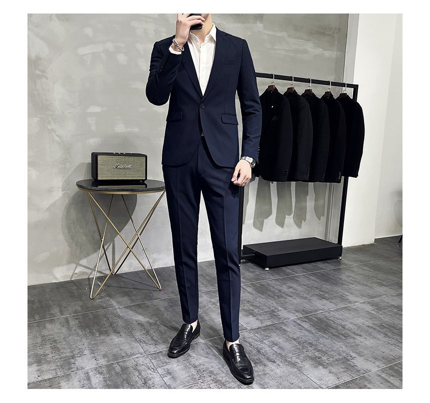 Deepwood - Set: Effen blazer met één knoop + taps toelopende pantalon