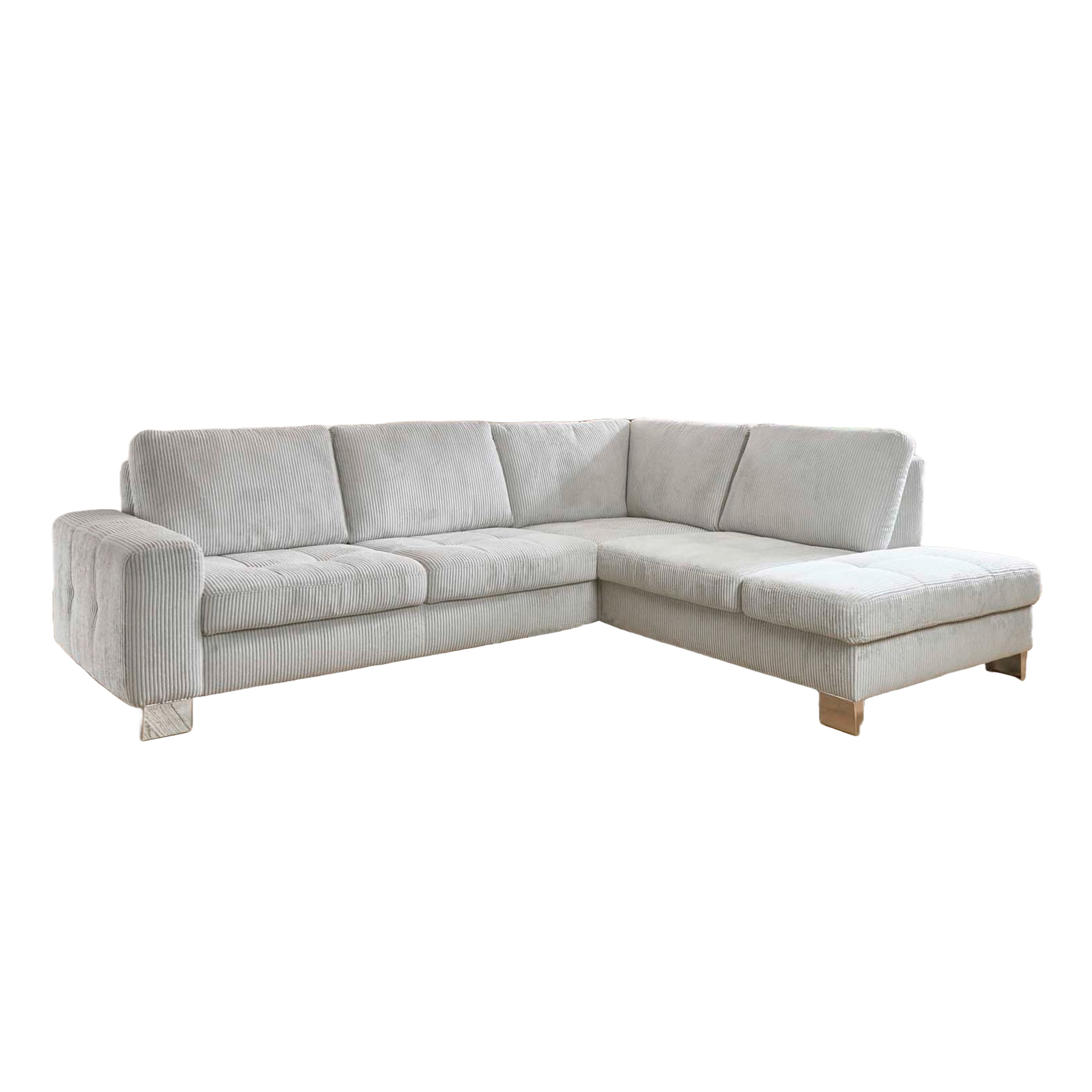 polsterpower Ecksofa - silver - Cord - Basismodell - Staukasten rechts