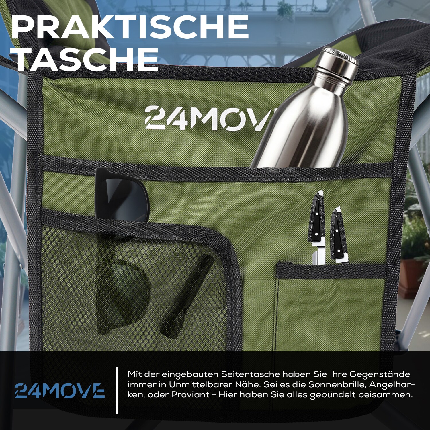 24MOVE® Campingstuhl Salvador faltbar Camping Klappstuhl gepolstert inkl. Tragetasche, bis 150kg belastbar, grün