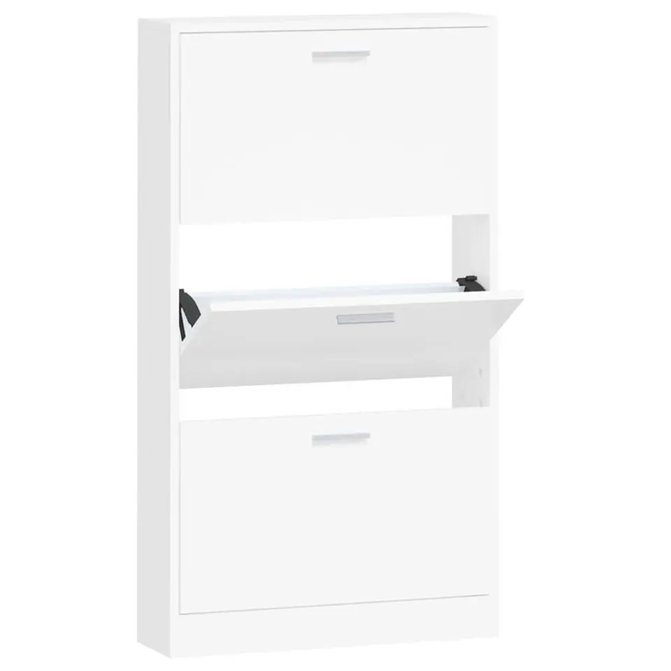 vidaXL - Schoenenkast 6 paar met 3 kleppen - Wit - Bewerkt hout - 59x17x108 cm