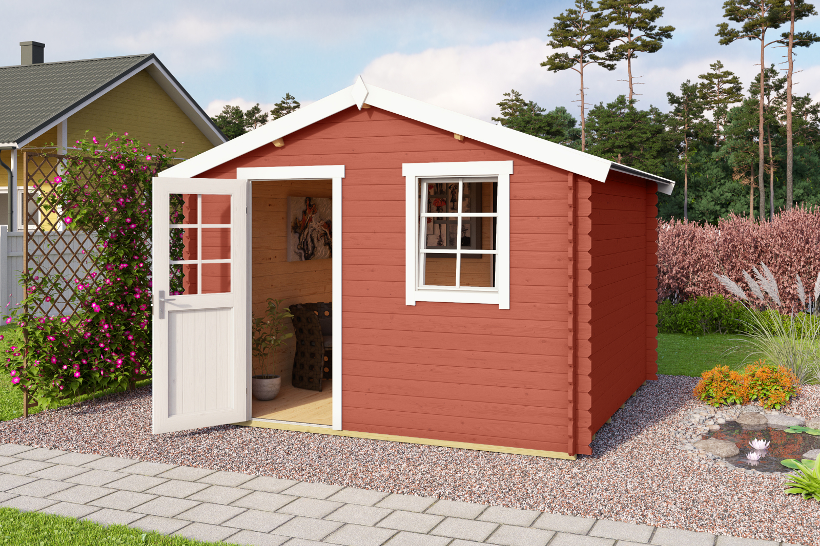 Gartenhaus WELS 3 - schwedenrot - Fichte massiv - 300x300 cm