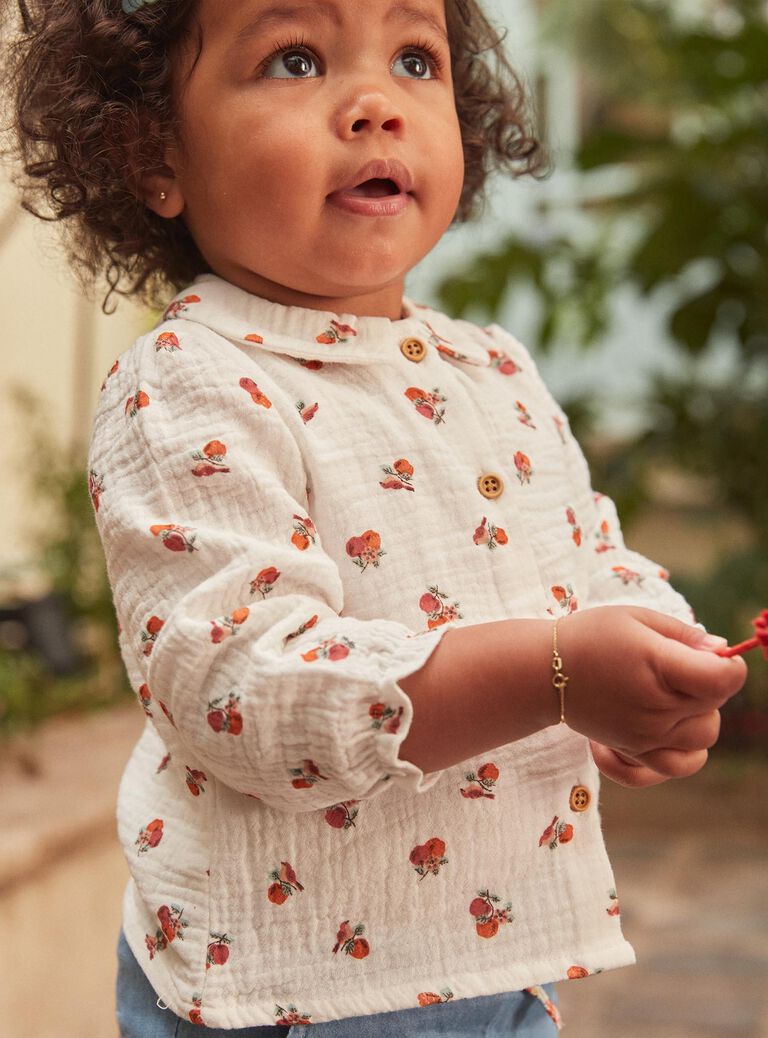 Chemisier vanille en gaze de coton à imprimé fruits