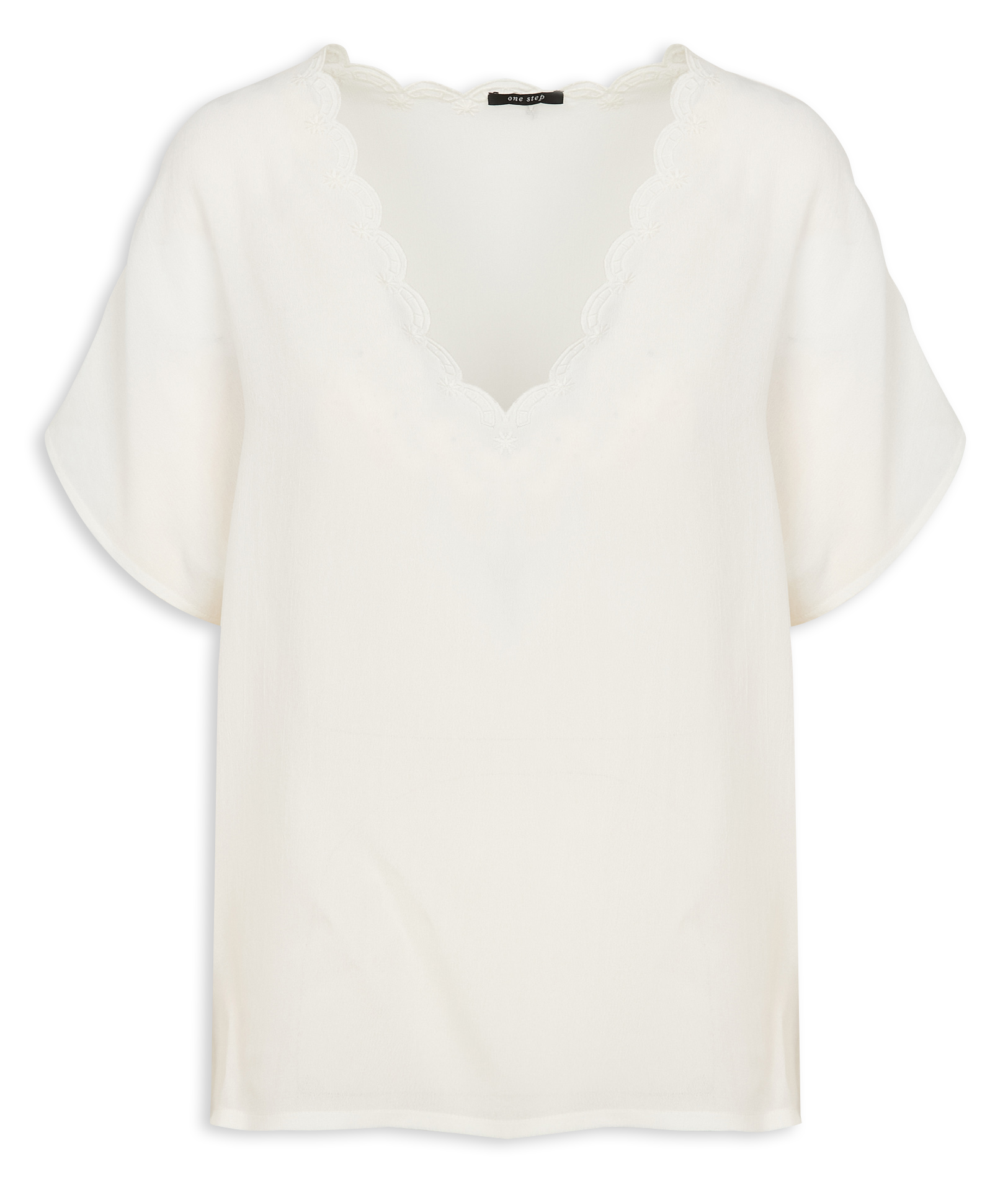 CATALIA - Top col V brodé | Blanc
