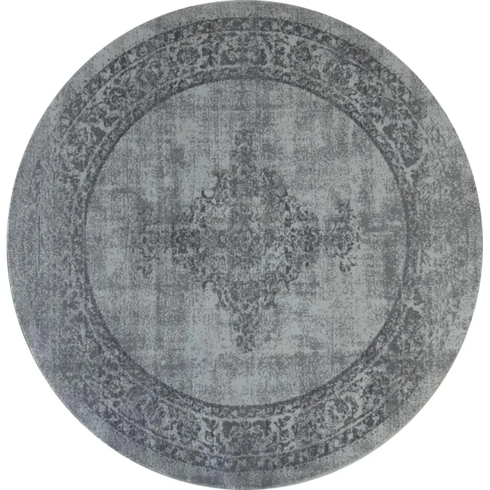 Istanbul Vintage - Laagpolig Vloerkleed - Retro Tapijt - Grijs - 160 CM ROND