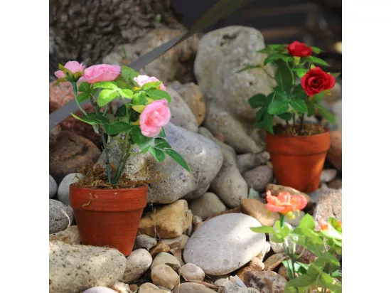 ~Rosier plante fleur artificielle extérieur cimetière tissu rose 12cm
