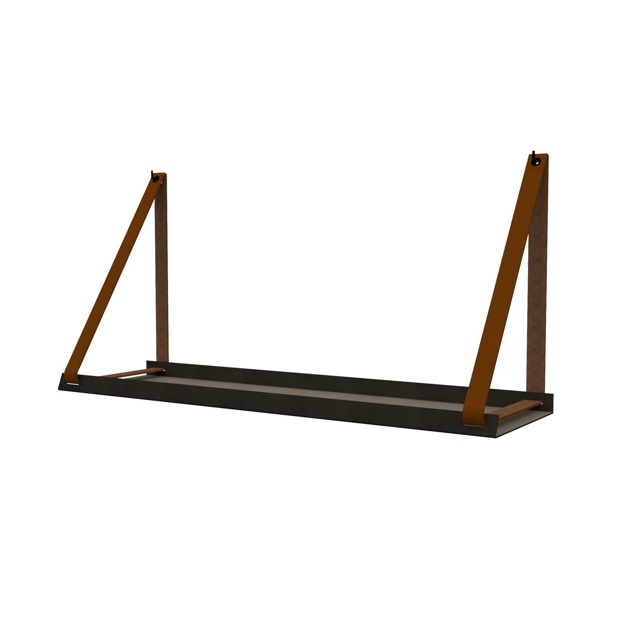 Stalen wandplank 70x20cm - incl. leren plankdragers Stalen wandplank met leren plankdragers - Lichtbruin