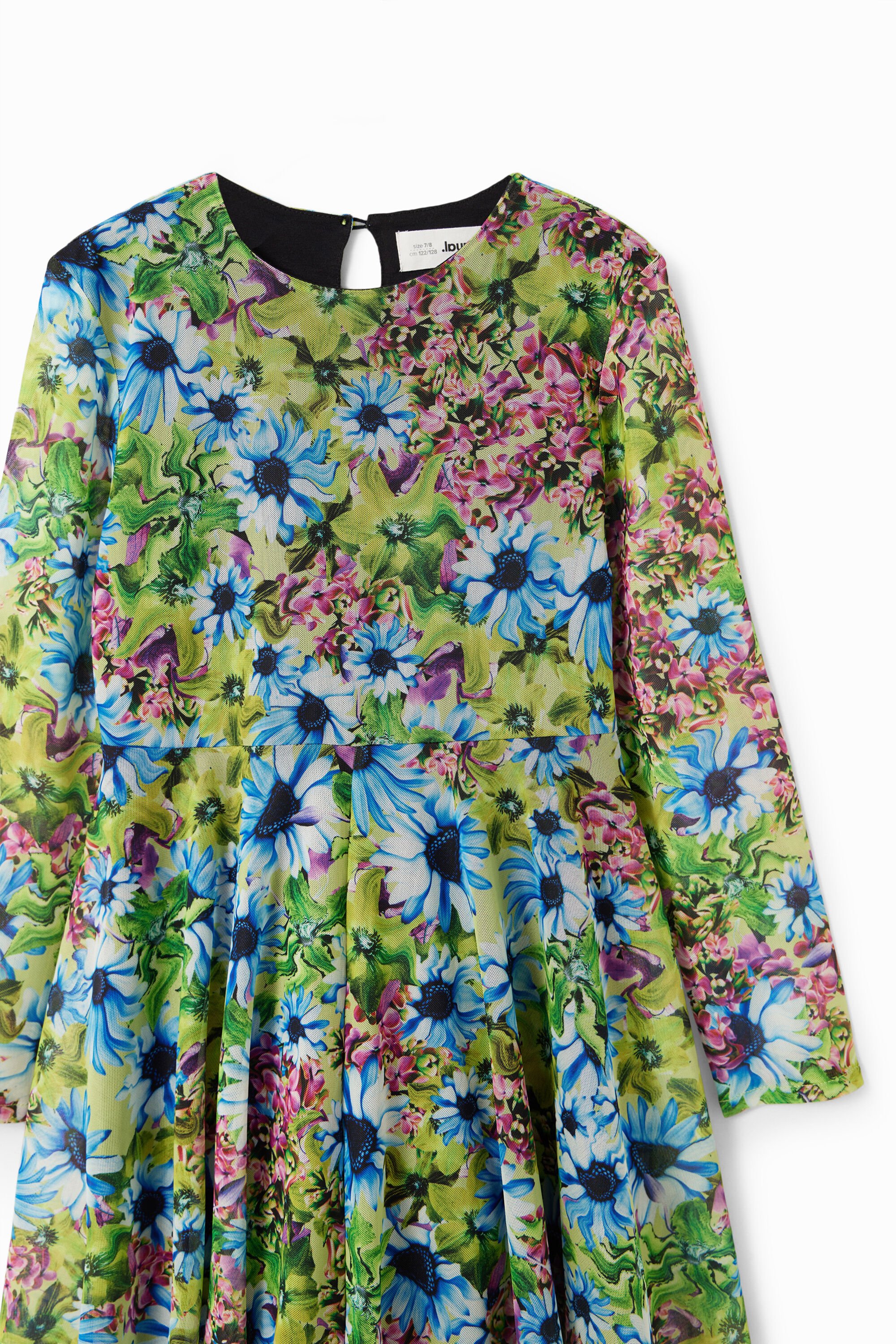Robe manches longues tulle fleurs