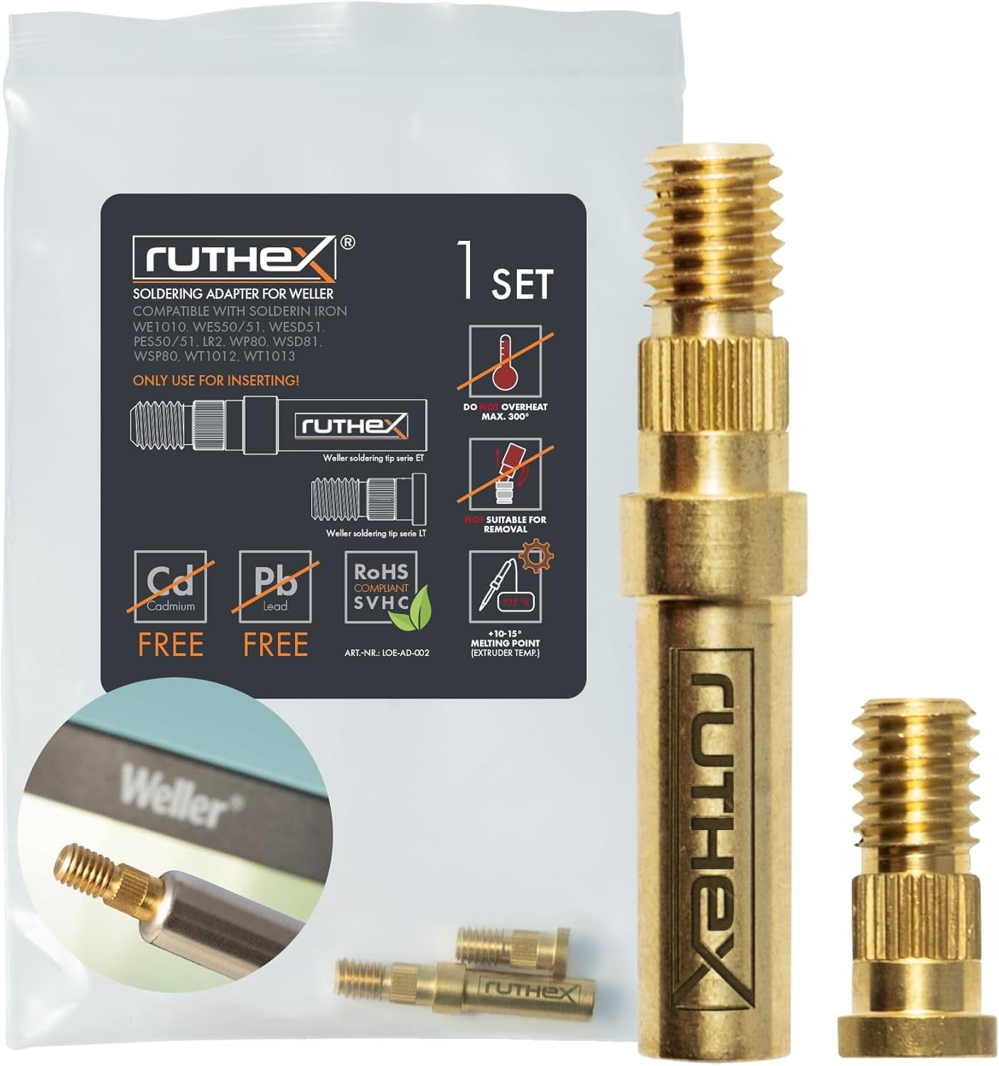ruthex  2x Lötspitzen Adapter für Weller Serie ET & LT    Adapter für Weller Lötkolben