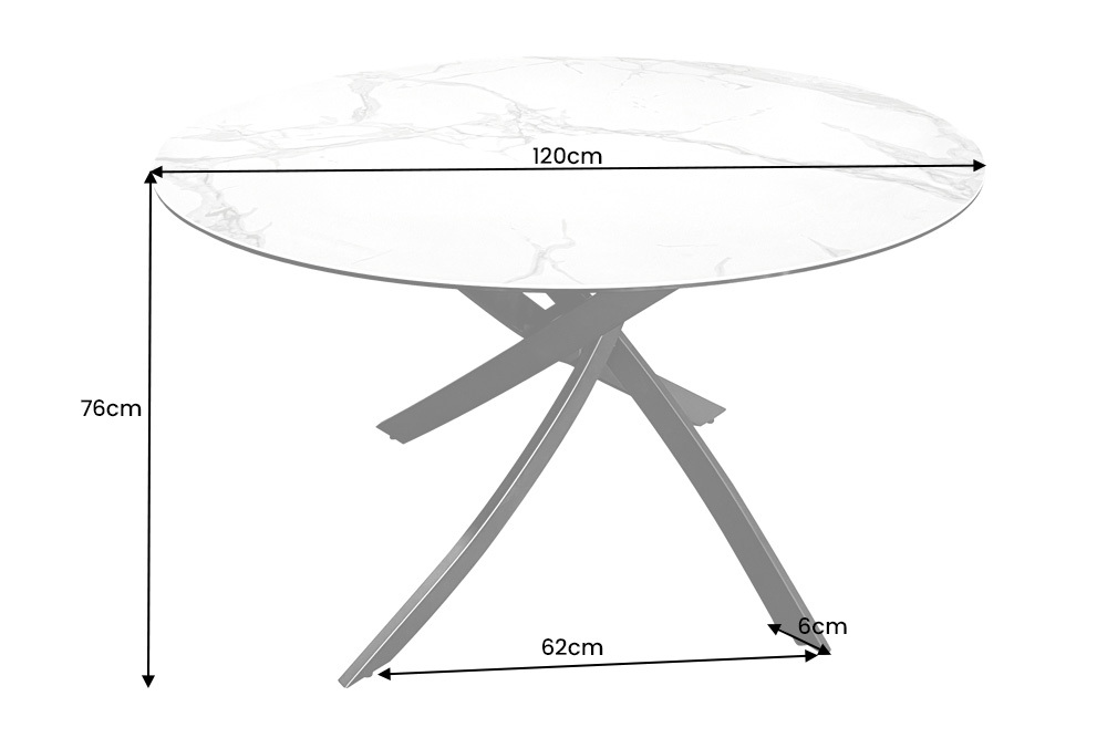 Runder Esstisch ALPINE 120cm weiß Marmor Keramik schwarzes Metallgestell