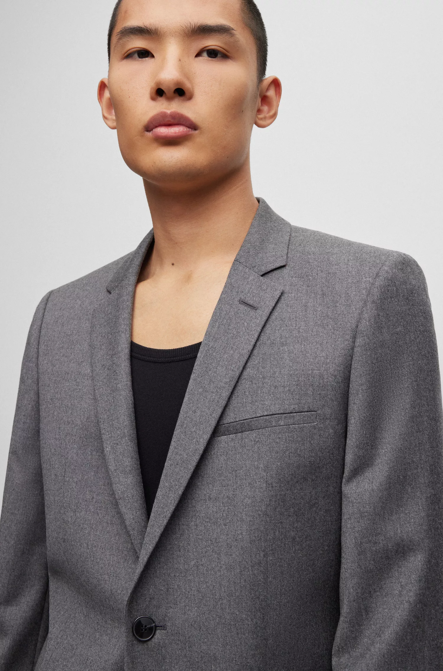 Jaqueta HUGO vermelha, extra slim fit, em flanela de lã elástica mesclada.