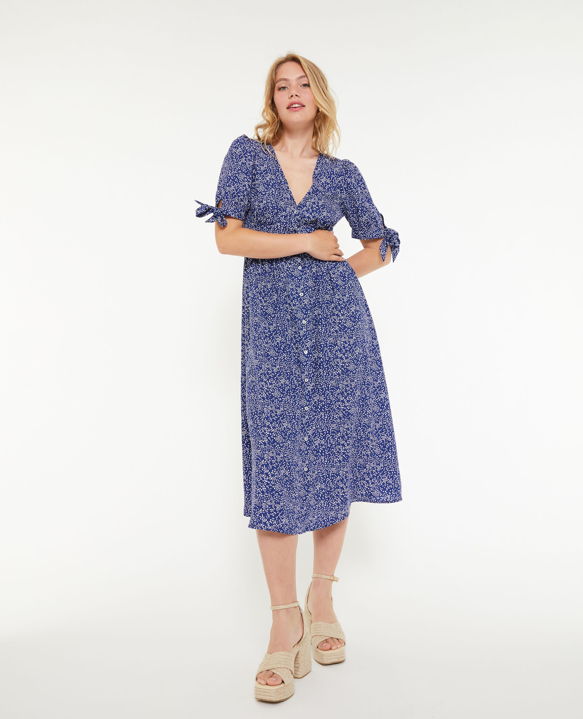 Robe longue boutonnée - Bleu