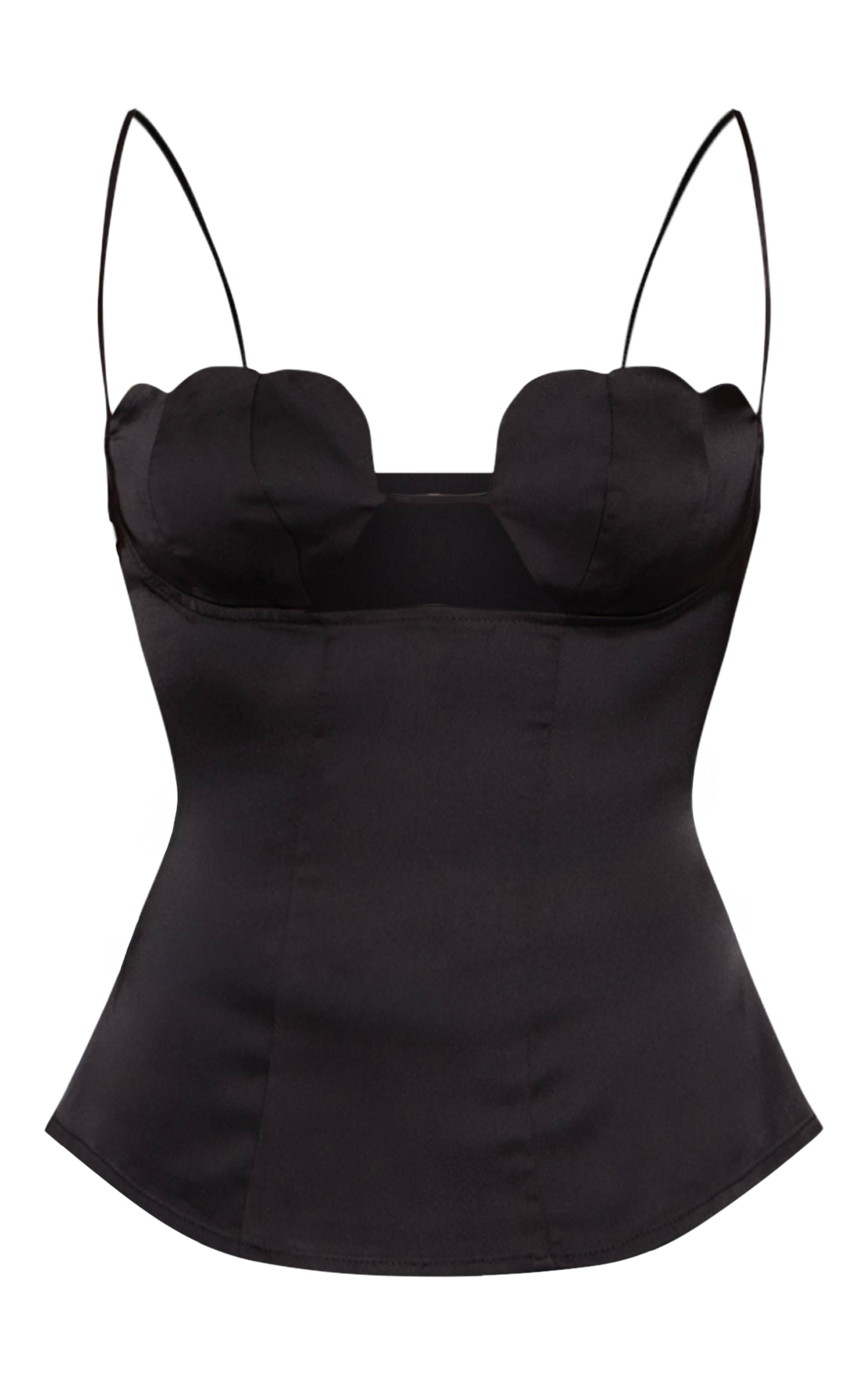 Noir Caraco À Bretelles En Satin Avec Détail Bustier