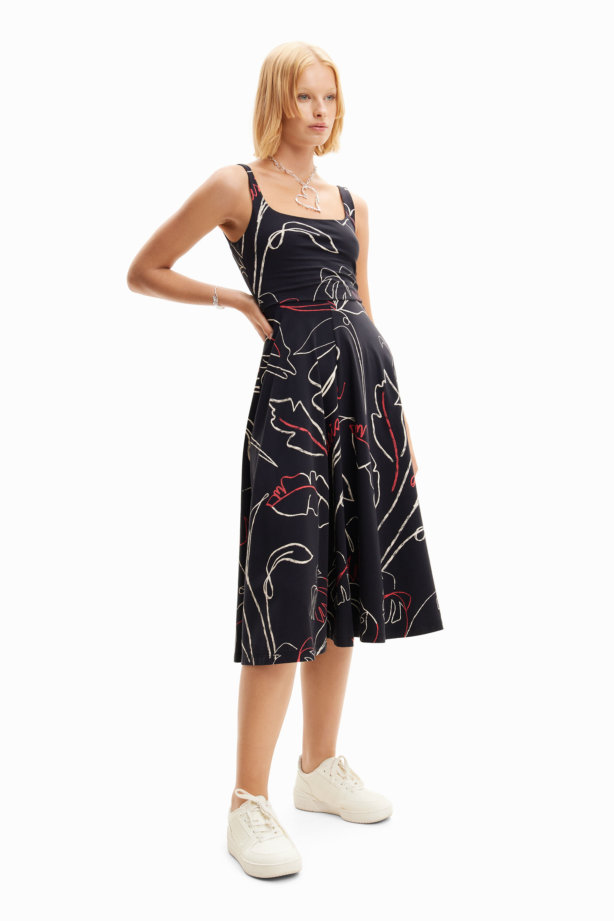 Robe bretelles maille tropicale