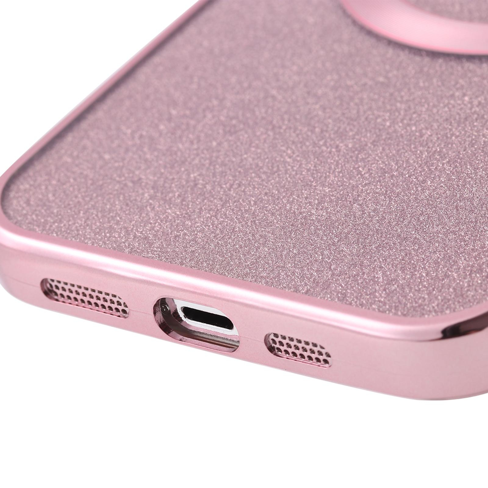 iPhone 14 Pro Max MagSafe Gummi Case Hülle mit Acryl Kameraglasschutz im Glitzer Design - Rosa / Transparent