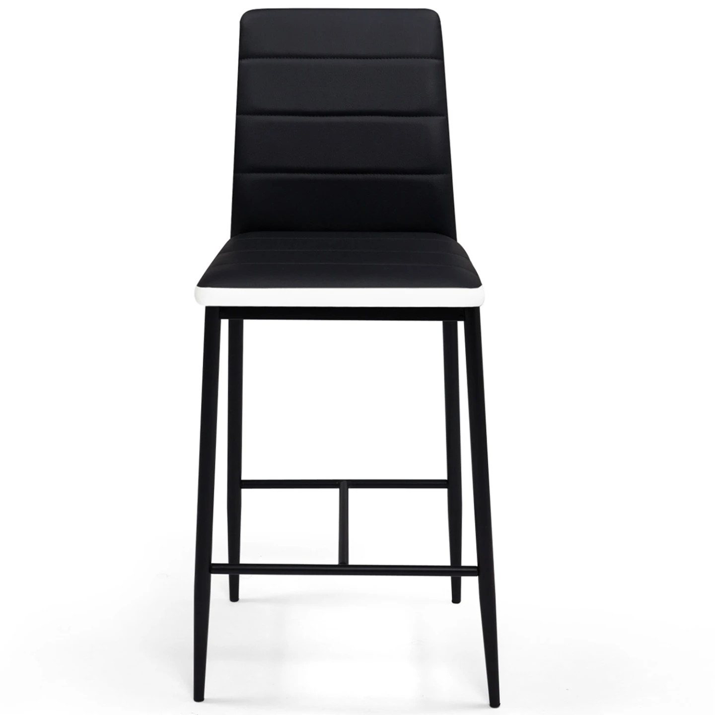 Lot de 4 tabourets ROMANE en PVC noirs bandeau blanc, chaises de bar rembourrées