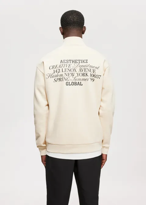 Half zip sweater met tekst off-white (CREME)