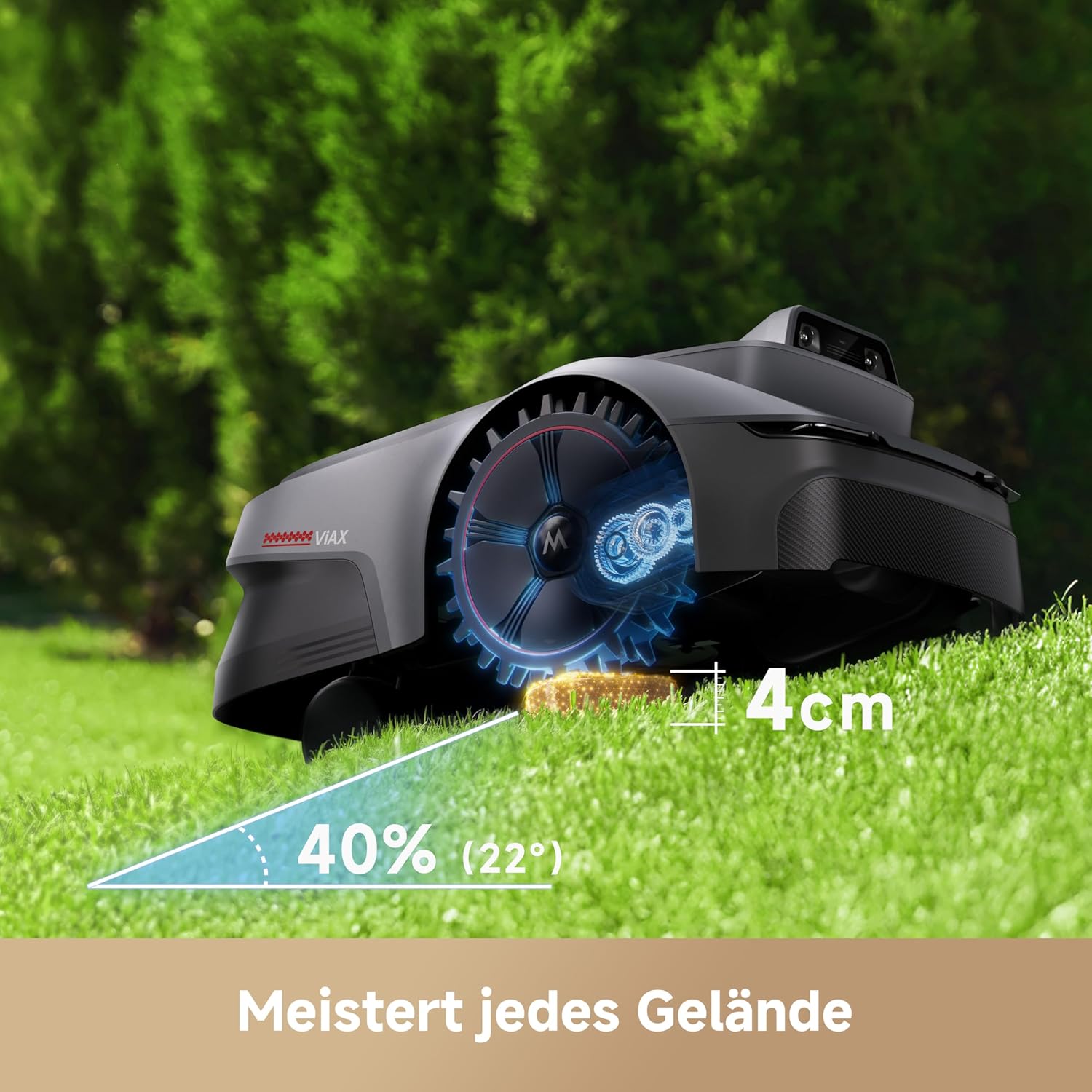 MOVA ViAX 250 Mähroboter Ohne Begrenzungskabel, Empf. 250m², KI-unterstützte Auto-Mapping, U-förmige Bahnen, Hindernisvermeidung Dual-Vision, Besserer Kantenschnitt, Für Komplexe Gelände, Appsteuerung
