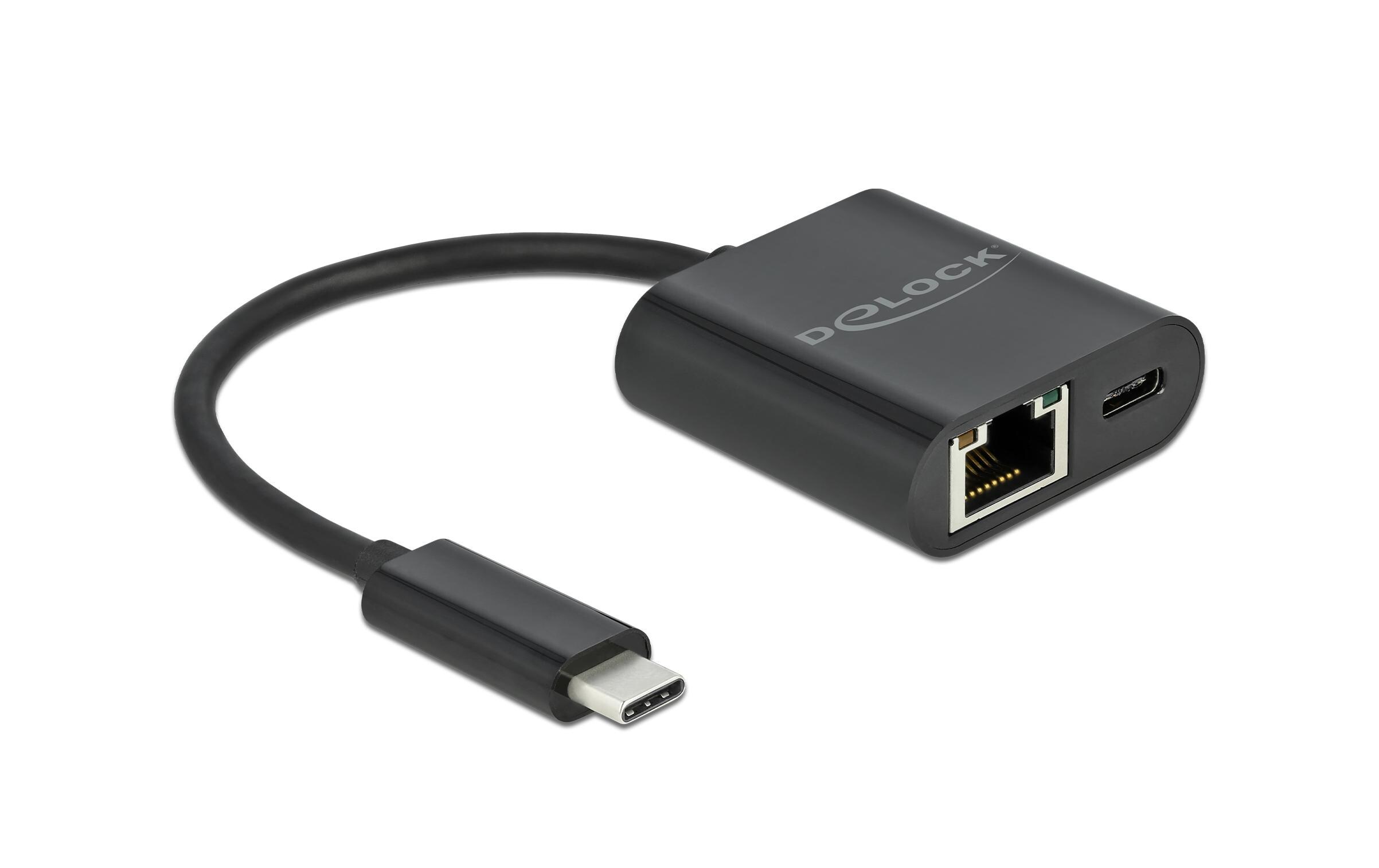 Netzwerk-Adapter Typ-C – RJ-45, 1Gbps mit PowerdeliveryUSB Type-C Adapter zu Gigabit LAN 10/100/1000 Mbps mit Power Delivery Anschluss Schwarz