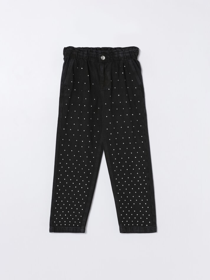 Calça jeans Paperbag - Preta