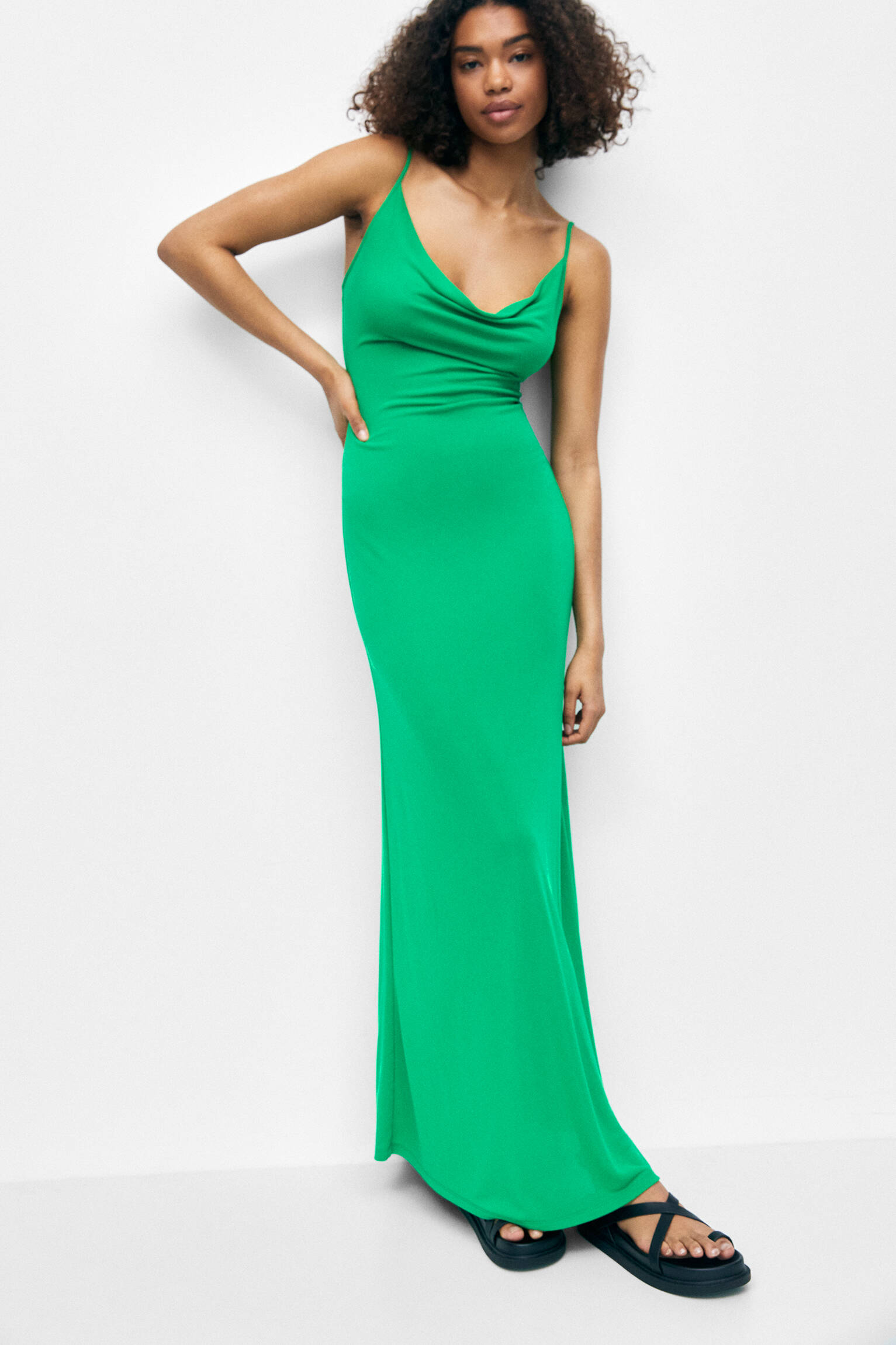 VESTIDO LONGO DRAPEADO - VERDE