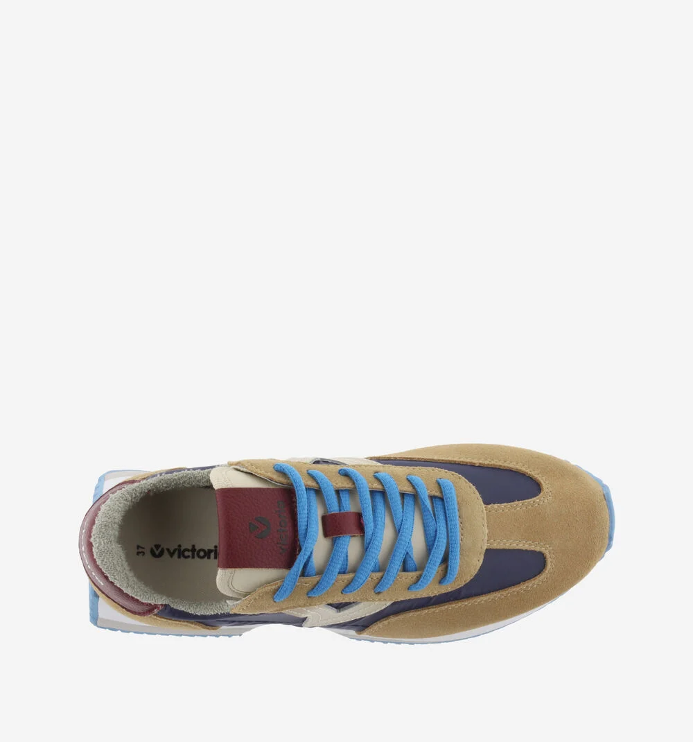 COSMOS NYLON & CUIR FENDU Baskets femme tons fluor CAMEL