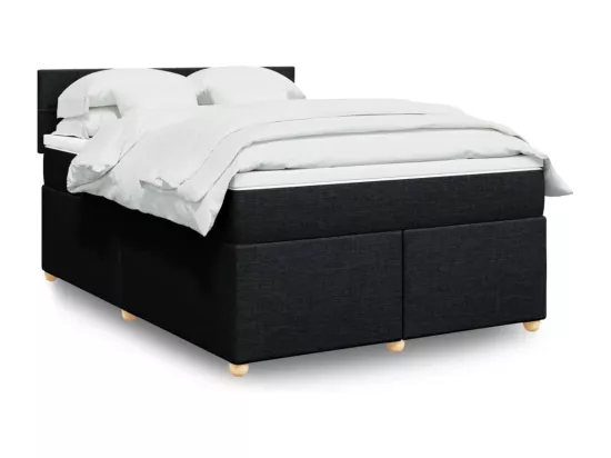 Sommier à lattes de lit avec matelas Noir 160x200 cm Tissu