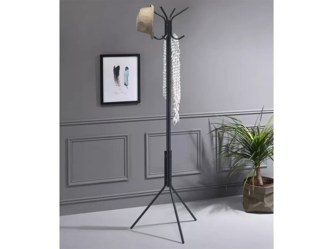 Porte-manteaux ARIST portant pour vêtements sur pied hauteur 174 cm avec 8 crochets, meuble d'entrée en métal laqué gris