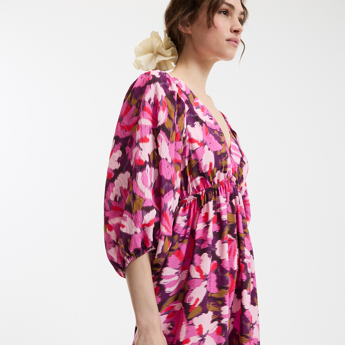 LA REDOUTE COLLECTIONS<br>Vestido maxi com decote em V, mangas bufantes e estampa floral