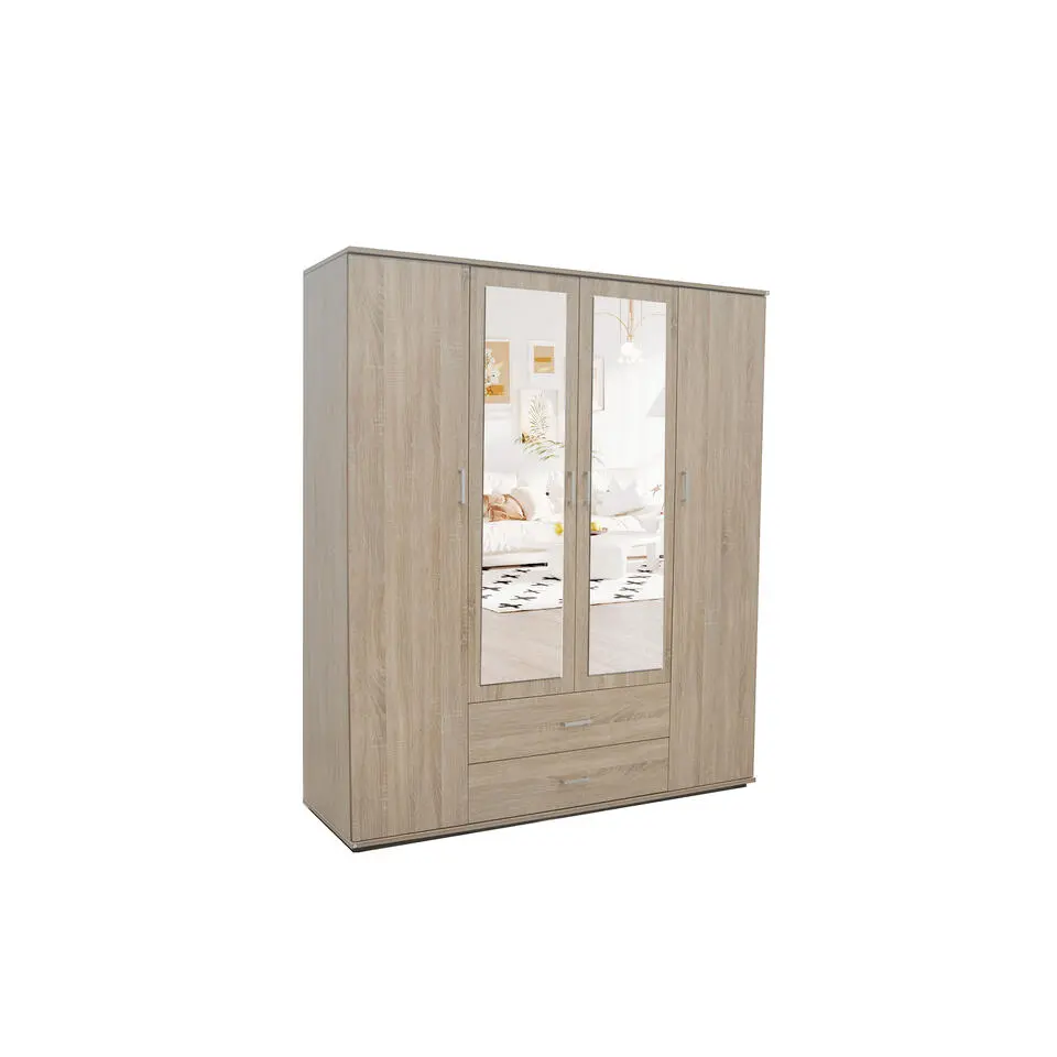 Interiax Kledingkast 'Lena' - Sonoma Eik - 4 Deurs - 185x160x52cm