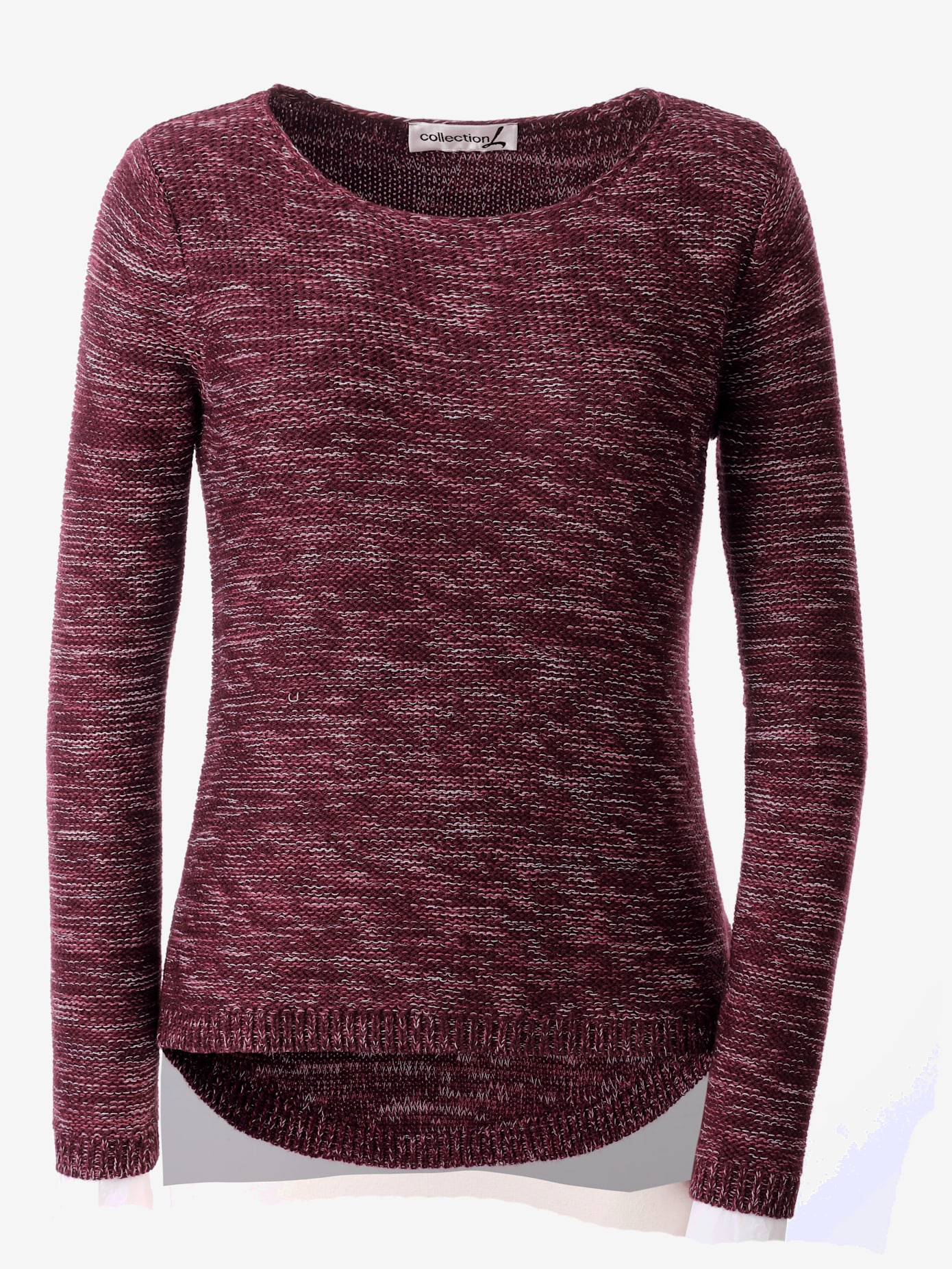 Pull chiné encolure ronde finitions côtelées avec le dos plus long