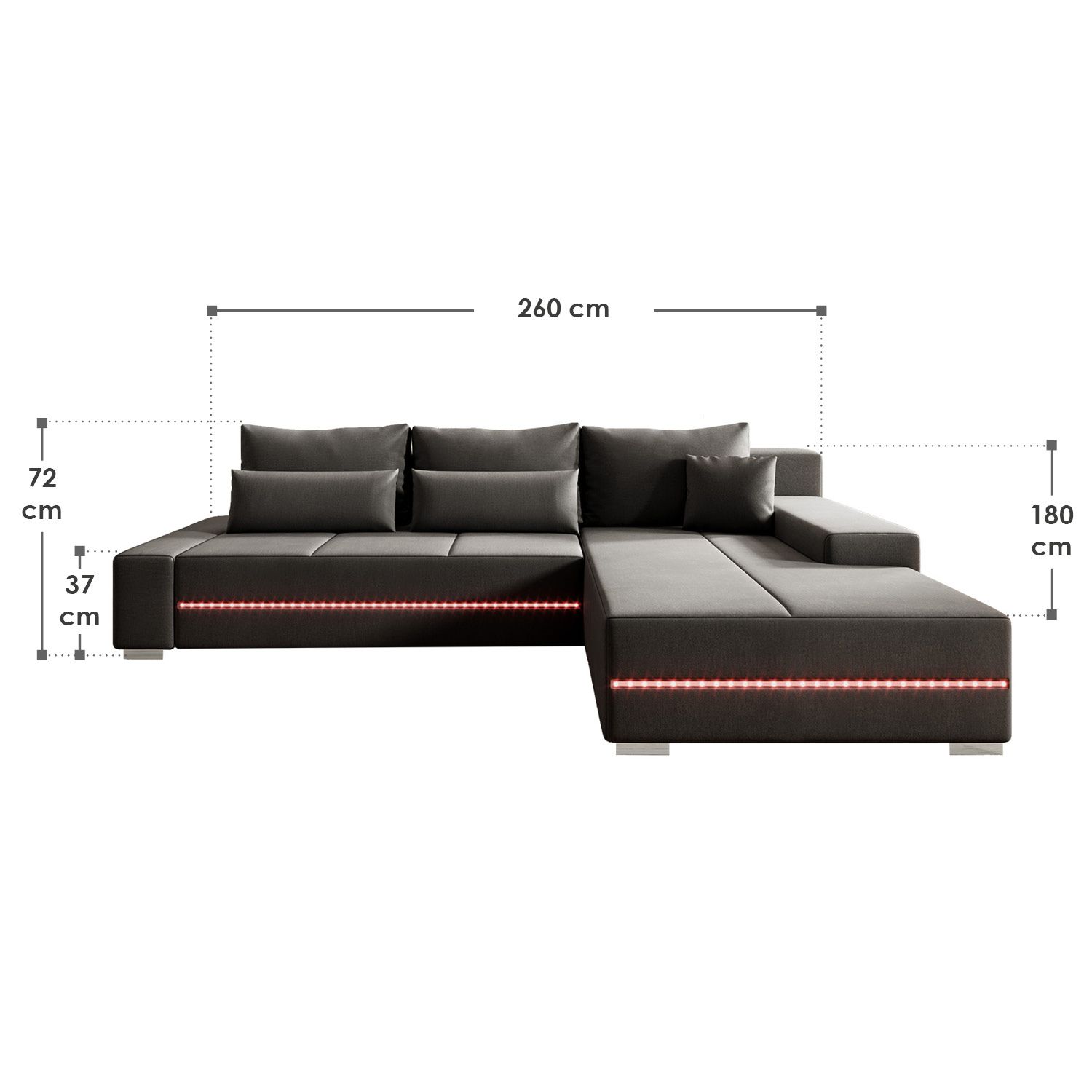 Juskys Sofa Davos Rechts - Bequemes Ecksofa mit Schlaffunktion, Bettkasten, Samt & LEDs - Dunkelgrau