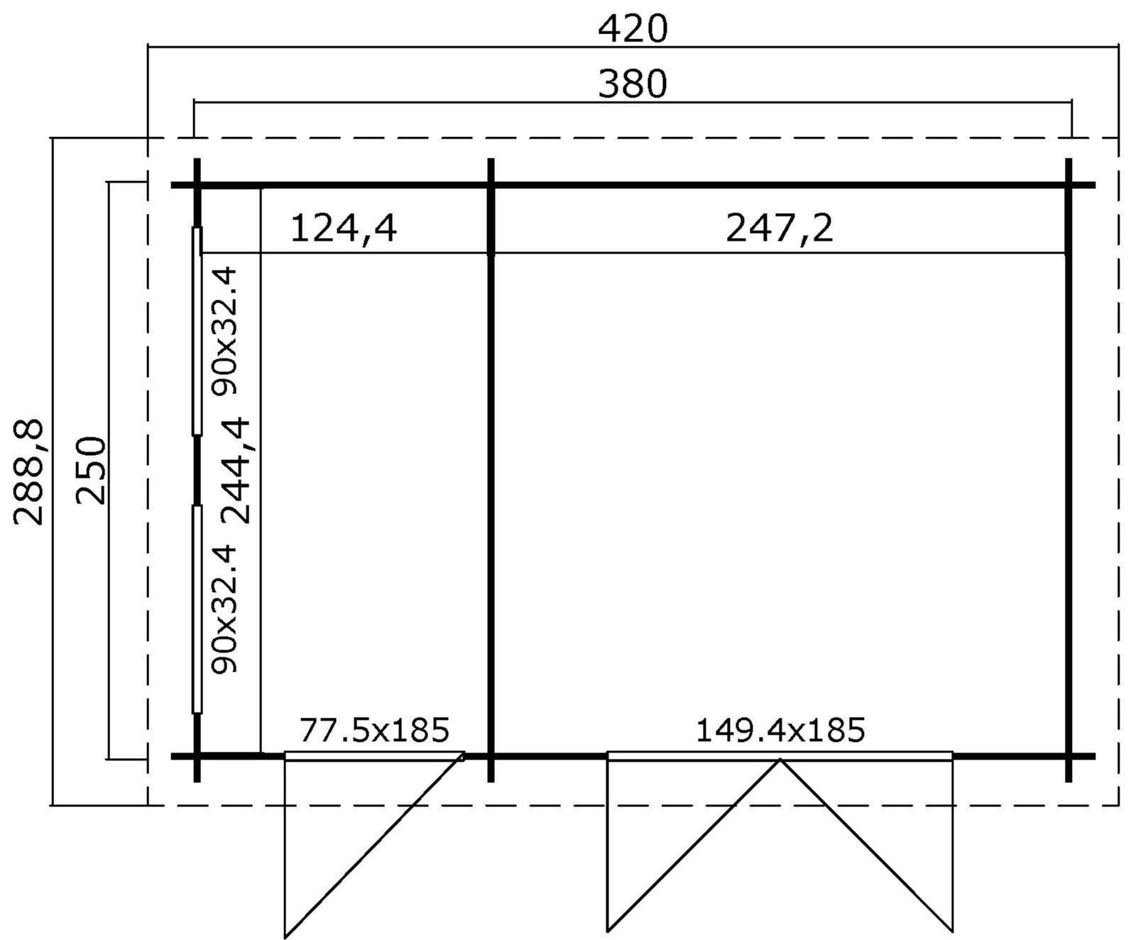 Blockbohlenhaus WILLIAM - naturbelassen - Fichte massiv - 380x250 cm