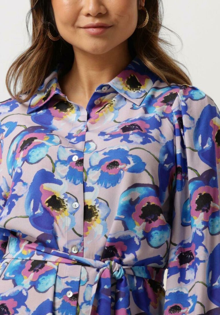 JANSEN AMSTERDAM blauwe jansen amsterdam mini jurk pf508 printed long sleeve blouse dress