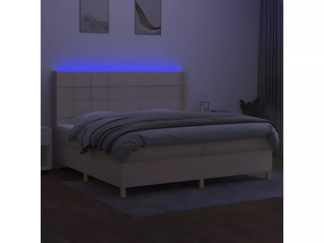 Sommier tapissier et matelas et LED Crème 200x200 cm Tissu