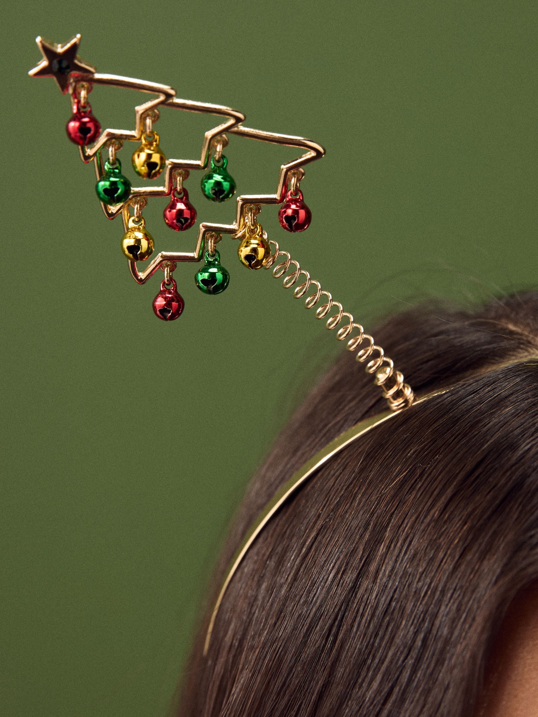 Goudkleurig - Bopper kersthoofdband met kerstboom en belletjes