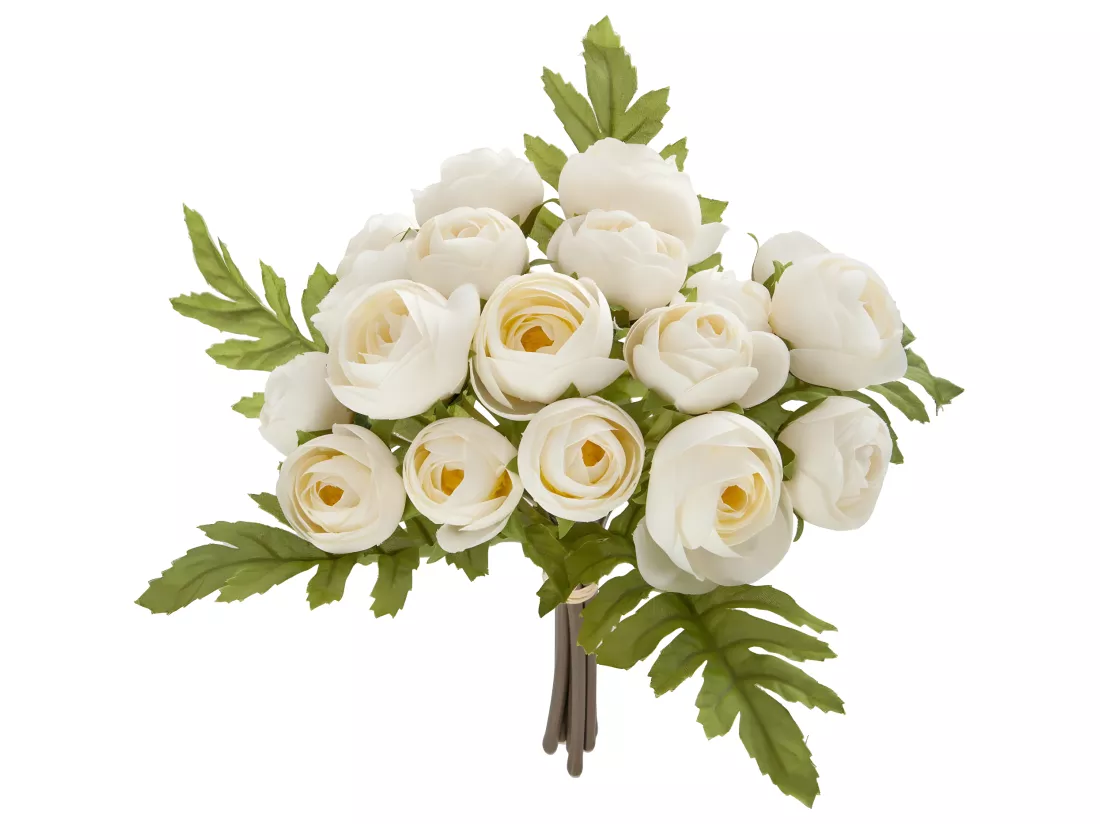 Bouquet de Fleurs artificielles 18 minis Camélias Blanc D. 19 x H. 28 cm