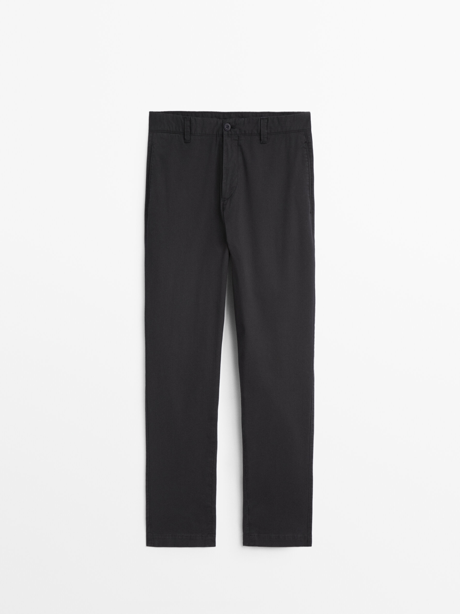 Calça chino em mistura de algodão, corte afunilado - AZUL MARINHO