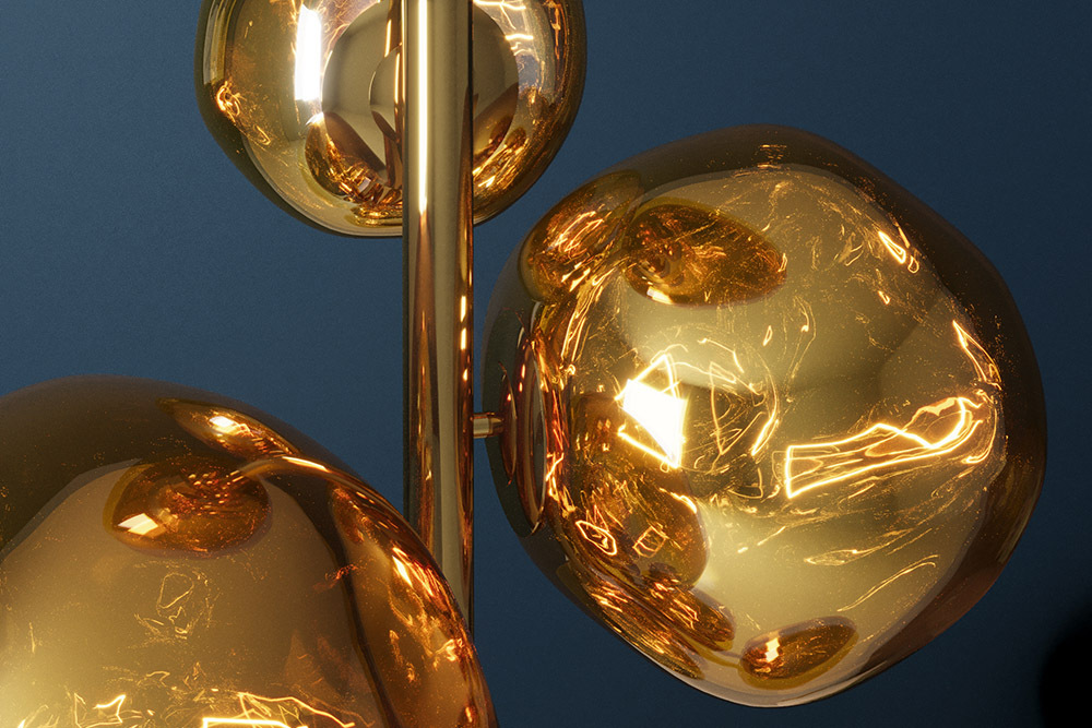 Design Stehlampe LIQUID DIAMOND 170cm gold Glas Stahl sieben Schirme Kugelleuchte