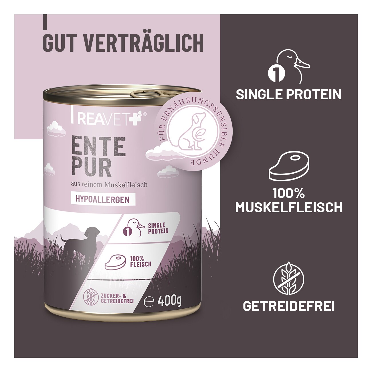 REAVET Hunde Nassfutter - Ente PUR 6x400 g