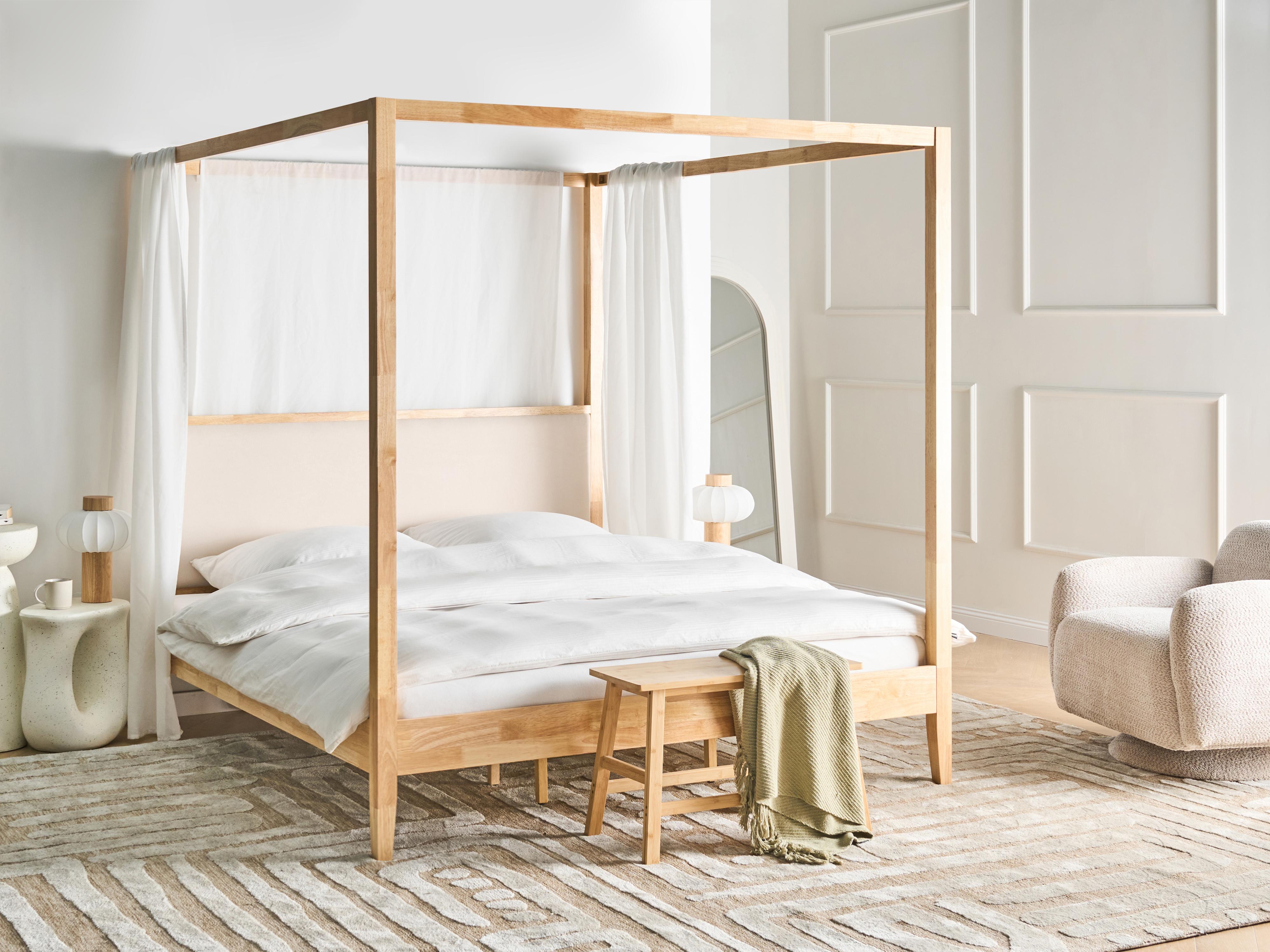 Hemelbed Hout HAILLICOURT 180 x 200 cm Lichtbruin