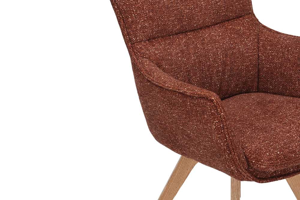 Drehbarer Design Stuhl VOGUE rost braun natur Strukturstoff Eichenholz 360° mit Armlehne