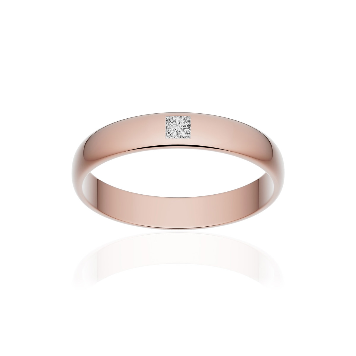 Alliance or 375 rose poli demi-jonc 3,5mm diamant princesse