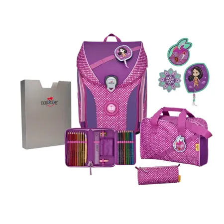 DerDiesDas Schulranzen-Set Ergoflex Max Purple Dots, 5-teilig