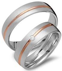Trouwringen 8 karaat rood-wit goud met Diamant