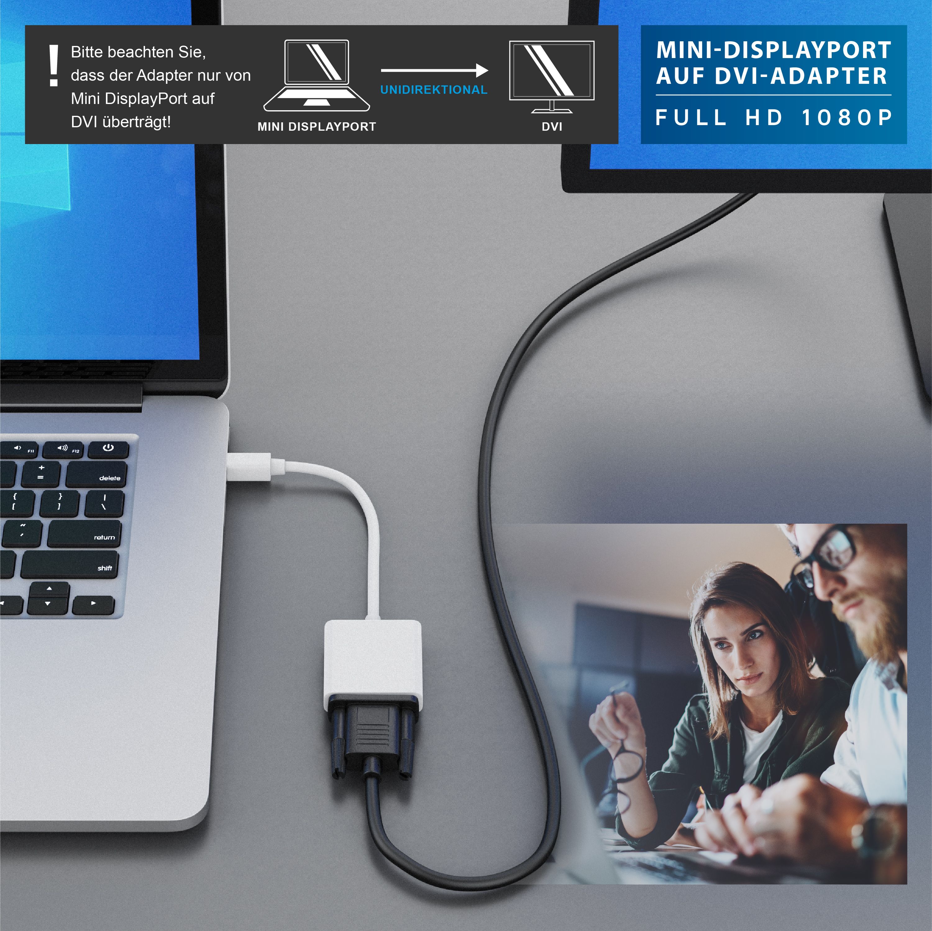 CSL Full HD MiniDP zu DVI Adapter Kabel - Mini DisplayPort zu DVI Buchse