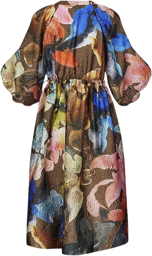 Stine Goya Three-Quarter Sleeve Elasticated Midi Dress, 2258 Crinkled T Aquarelle garden