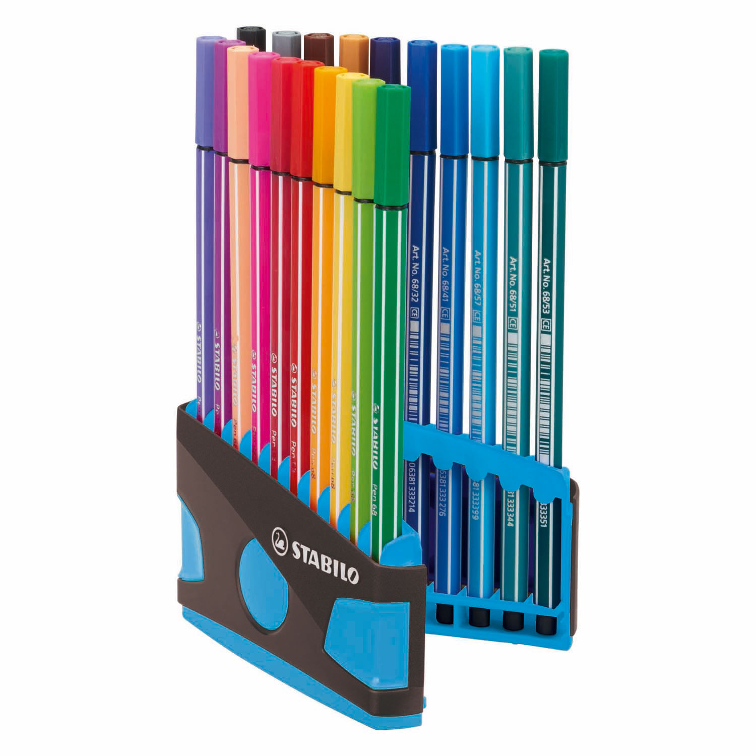 STABILO Pen 68 - Viltstift - ColorParade - Set 20 Stuks- Antraciet/Lichtblauw